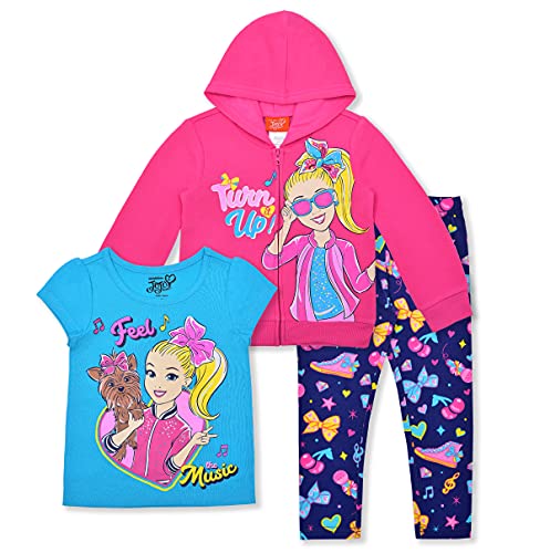 Nickelodeon Jojo Siwa Girls’ T-Shirt, Zip Up Hoodie and Legging Set for Toddler and Little Kids – Pink/Blue/Navy