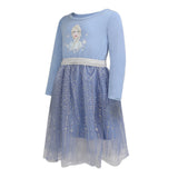 Disney Frozen Girls Elsa Long Sleeve Dress for Toddler and Little Girls – Blue