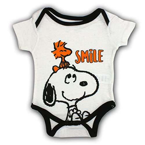 Peanuts’ Snoopy Baby’s Short Sleeve Bodysuit bodysuit, Unisex Design, White Creeper