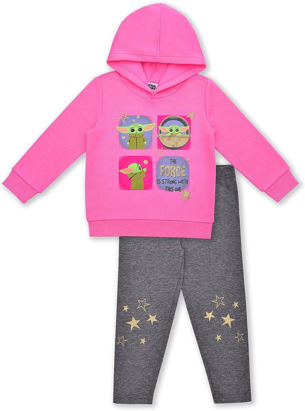 STAR WARS The Mandalorian Girls? Baby Yoda Hoodie and Legging Set for Toddler and Little Kids ? Pink/Grey