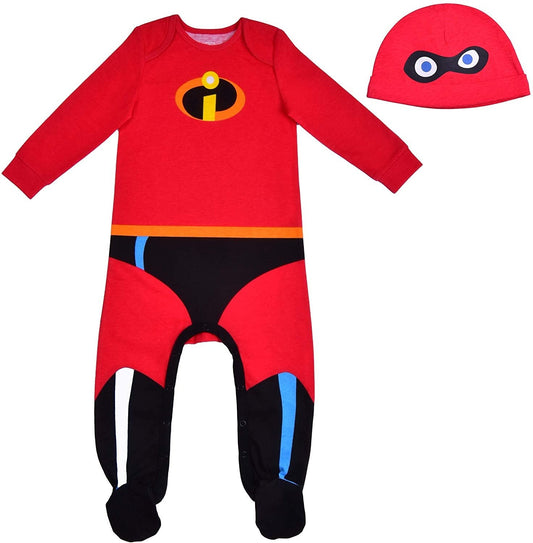 Disney The Incredibles Jack-Jack Boys’ Footie Bodysuit and Cap Set for Newborn and Infant – Red