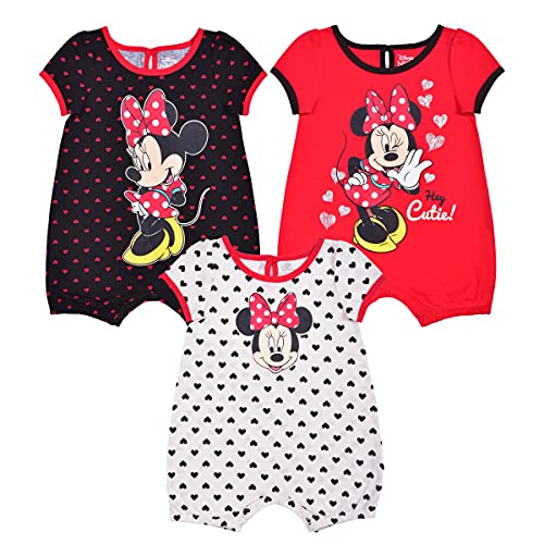 Minnie Mouse Girls’ 3 Pack Bodysuits for Newborn and Infant – Pink/White/Blue