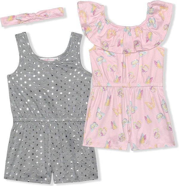 Young Hearts Girls Romper and Headband Set for Baby Girls ? Pink/Grey