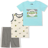 Star Wars Baby Yoda The Mandalorian Boys 3 Piece T-Shirt, Tank Top and Short Set for Toddler and Little Kids