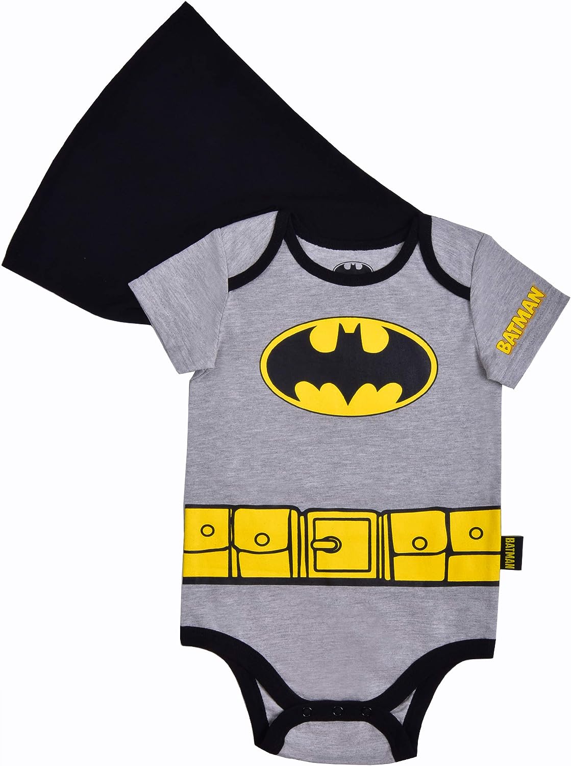 BATMAN Boys? Bodysuit With Cape and Hat Set for Newborn and Infant ? Grey/Black