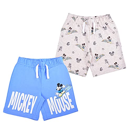 Disney Mickey Mouse Boys 2 Pack Shorts with Drawstring for Toddler and Little Kids – Blue/White/Grey/Black