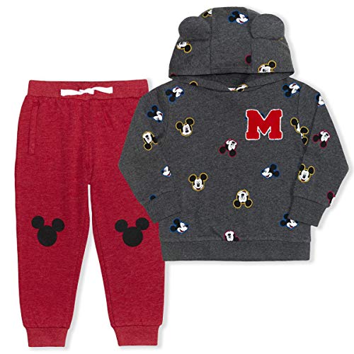 Disney Mickey Mouse Boys’ Hoodie and Joggers Set for Toddler and Little Kids – Red/Grey