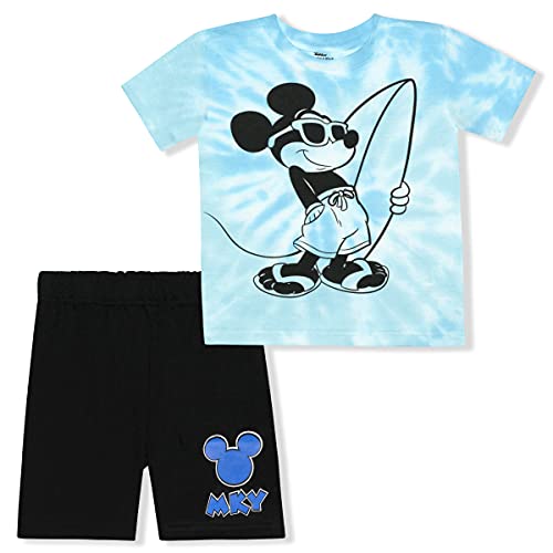 Disney Mickey Mouse Boys’ Short Sleeve T-Shirt and Shorts Set for Infant and Toddler – Blue/Black