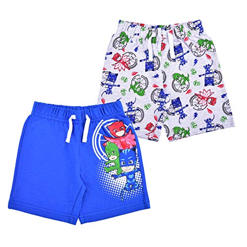 PJ Masks 2 Pack Shorts with Drawstring Set for Toddler and Little Boys – Blue/Grey