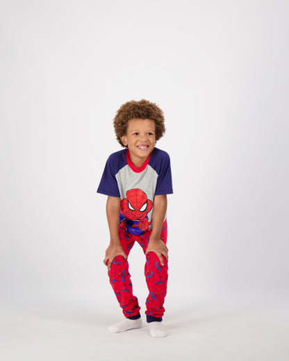 Marvel Spiderman Boys’ Short Sleeve T-Shirt and Joggers Set for Toddler and Little Kids – Red/Blue/Grey