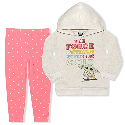 Star Wars The Mandalorian Baby Yoda Girls 2 Piece Hoodie and Jogger Pants Set for Toddler and Little Kids - Pink/Grey