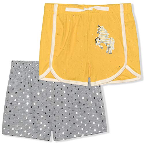 Young Hearts Girls’ 2 Pack Shorts for Toddler, Little and Big Kids – Yellow/Grey Green/White or Pink