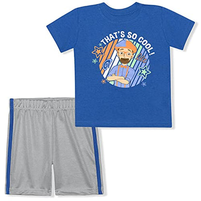 Blippi 2 Pack Short Sleeve Tee Shirt and Mesh Shorts Set for Boys, Toddler’s Sportswear Light Gray