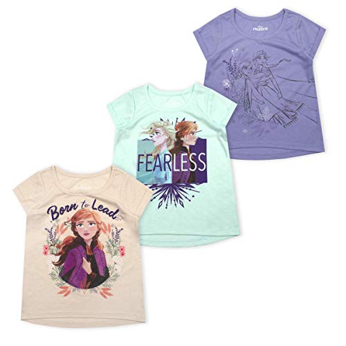 Disney Frozen Elsa & Anna Girls’ 3 Pack T-Shirt for Toddler, Little and Big Kids