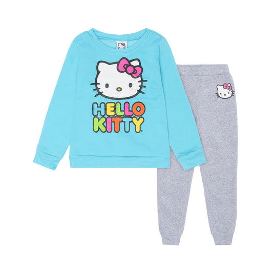 Hello Kitty Girls’ Sweatshirt and Jogger Pant Set for Infant and Toddler – Blue/Grey