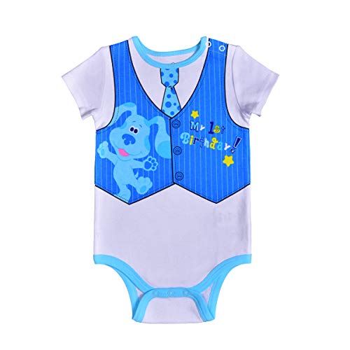 Nickelodeon Blue’s Clues or Baby Shark Boys’ 1st Birthday Short Sleeve Bodysuit for Infant – Blue/White/Yellow