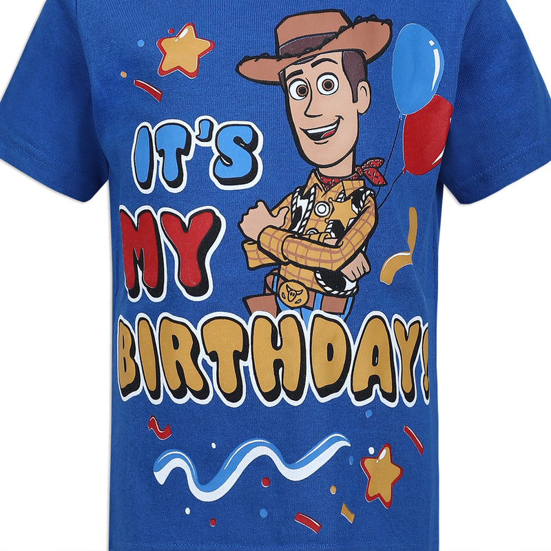 Disney Toy Story Woody Boys’ Birthday Short Sleeve T-Shirt for Toddler and Little Kids - Blue