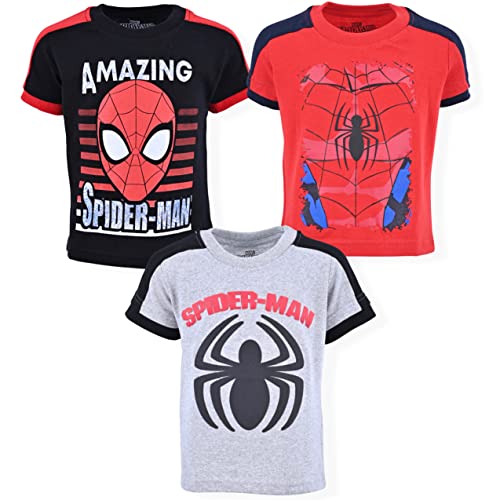 Marvel Spiderman 3 Pack Boys T-Shirts for Toddlers and Little Kids – Red/Black