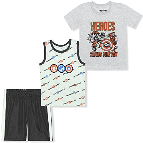 Marvel Avengers Boys’ Thor, Captain America and Iron Man T-Shirt, Tank Top and Short Set for Toddlers and Little Kids