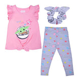 Star Wars The Mandalorian The Child Baby Yoda T-Shirt, Legging and Scrunchies Set for Baby Girl and Toddler – Pink/Grey