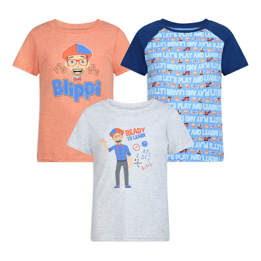 Blippi Boys’ 3 Pack T-Shirts for Infant and Toddler – Blue/Orange/Grey