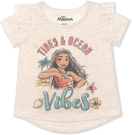 Disney Moana Girl's Tides and Ocean Vibes Pullover Summer Blouse Tee Shirt, Beige