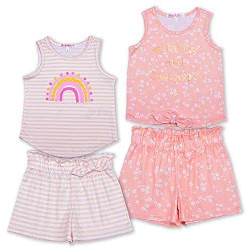 Nannette Girl's 4 Pack Sleeveless Shirts and Shorts Set for Kids, Matching Summer Bundle