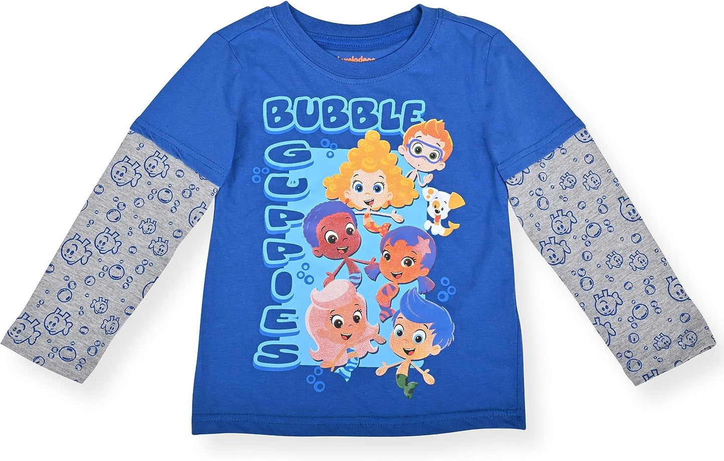 Nickelodeon Bubble Guppies Boys Long Sleeve Shirt for Toddler- Grey/Blue