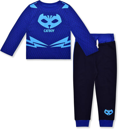 Hasbro PJ Masks Catboy and Gekko Boys Long Sleeve Shirt and Jogger Pants Set for Toddlers and Little Kids ? Green/Blue