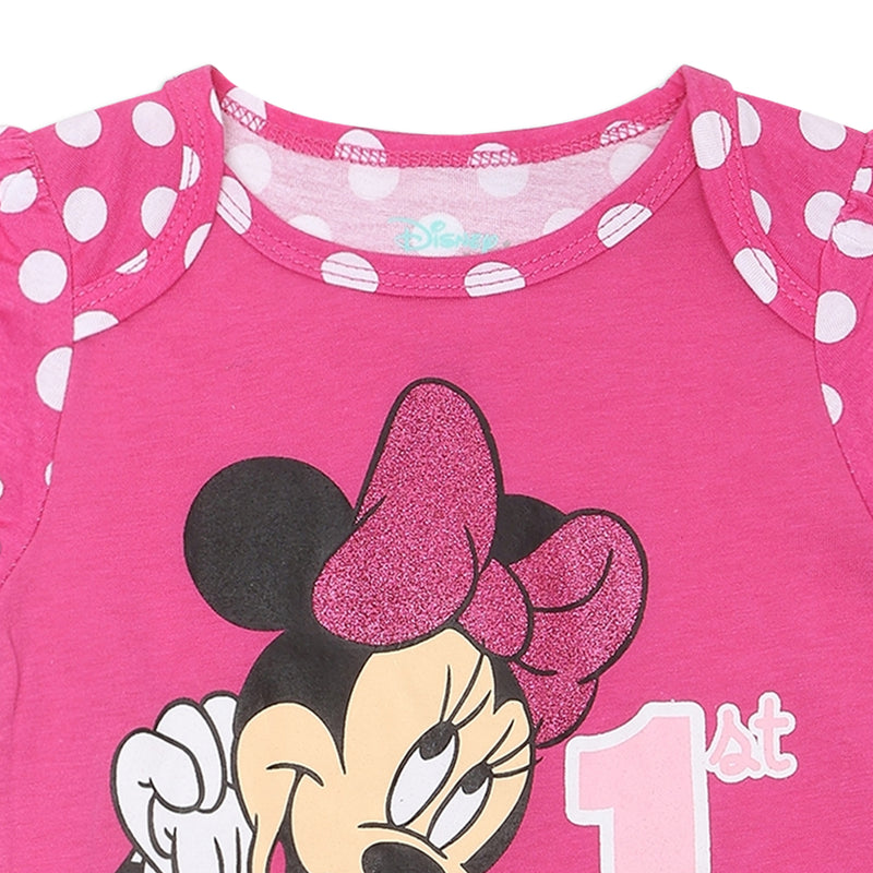 Disney Minnie Mouse Girls’ First Birthday Bodysuit for Infant – Pink