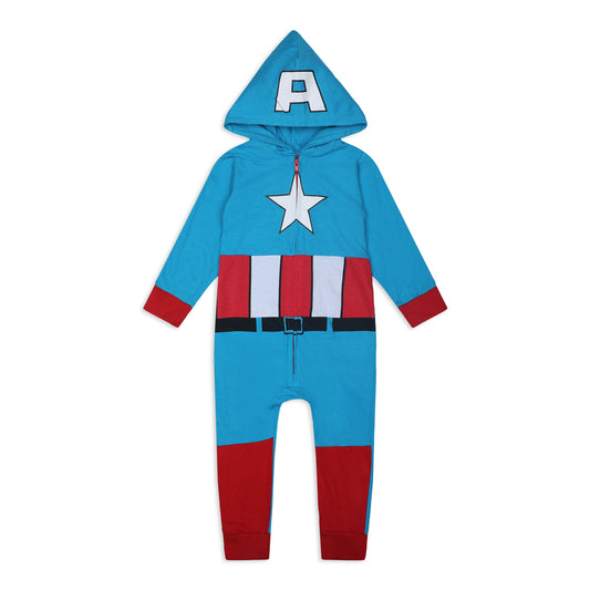 Marvel Hulk, Captain America, Iron Man or Spiderman Boys Zip Up Hooded Bodysuit for Infant and Toddler