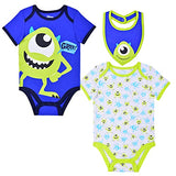 Disney Mickey Mouse Boys’ 2 Pack Bodysuits with Bib for Newborn and Infant –Orange/Navy/Grey