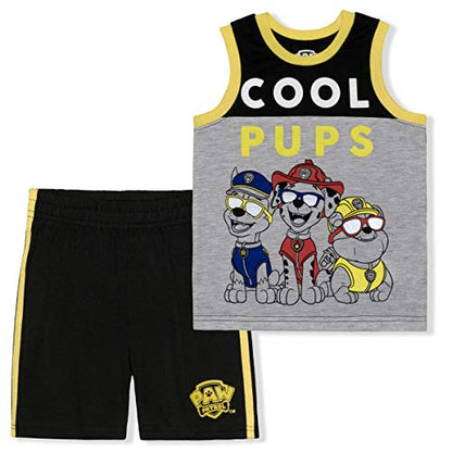 Nickelodeon Paw Patrol Marshall, Rubble and Chase Boys Tank Top and Shorts Set for Toddler and Little Kids – Black/Grey