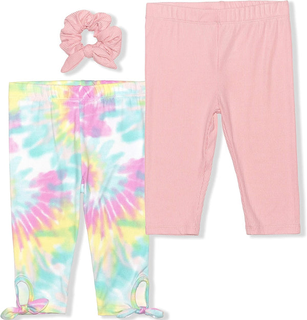 Young Hearts Girls? 2 Pack Leggings with a Scrunchie for Little Kids ? Pink/Multicolor