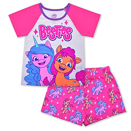 Hasbro My Little Pony Izzy and Sunny Girls’ Short Sleeve Tee and Shorts Set for Little and Big Kids – Pink/White