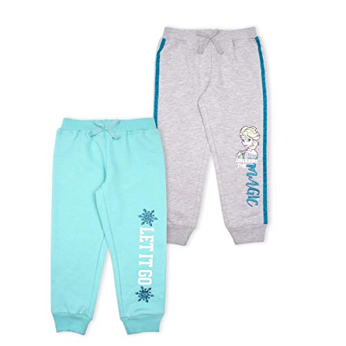 Disney Frozen Elsa and Anna Girls 2 Pack Jogger Pants for Toddler and Little Kids – Purple/Grey/Blue