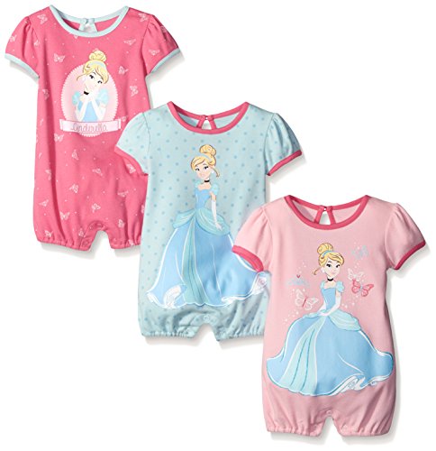 Disney Princess Cinderella Girls’ 3 Pack Rompers for Newborn and Infant – Pink/Blue