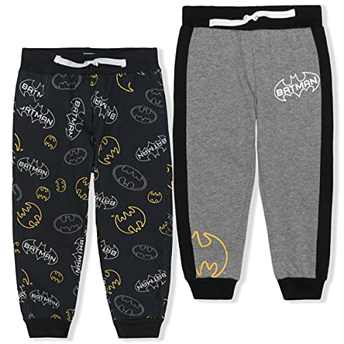 Batman Boys’ 2 Pack Jogger Pants for Toddler and Little Kids – Grey/Black