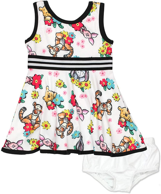 Disney Minnie Mouse and Daisy Duck Girls’ Sleeveless Dress for Infant and Toddler – White/Black/Multicolor