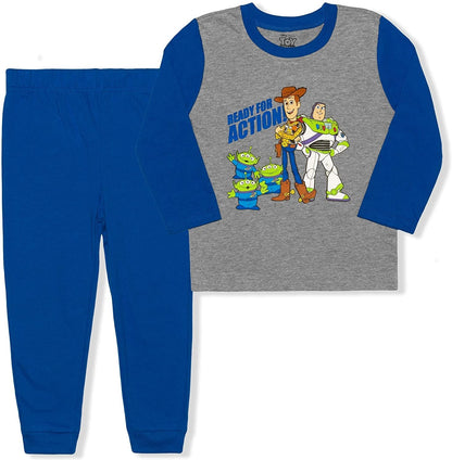 Disney Toy Story Boys’ Buzz Lightyear, Woody and Aliens Long Sleeve Shirt and Jogger for Toddler and Little Boys