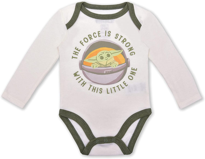 STAR WARS The Mandalorian Baby Yoda Boys? Long Sleeve Bodysuit, Jogger Pants and Bib Set for Newborn ? White/Green