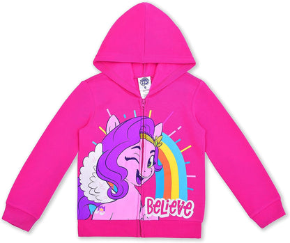 My Little Pony Hasbro Girls? Zip Up Hoodie, Short Sleeve Tee and Legging Pants Set for Little and Big Kids ? Pink/White/Blue