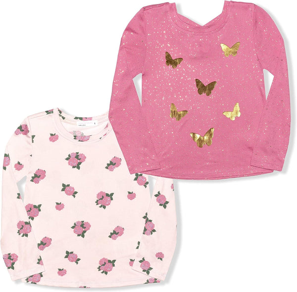 Young Hearts Girls? 2 Pack Long Sleeve Shirts for Little and Big Kids ? Pink/White