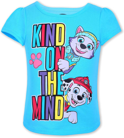 Paw Patrol Nickelodeon Skye and Everest Girls? Short Sleeve Shirt 4 Pack for Toddler and Little Kids ? Blue/Purple/Pink/Red