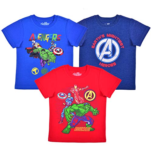 Marvel Avengers Boys 3 Pack Short Sleeve T-Shirt for Toddler and Little Kids – Blue/Red or Blue/Red/Green or Blue/Red/Grey