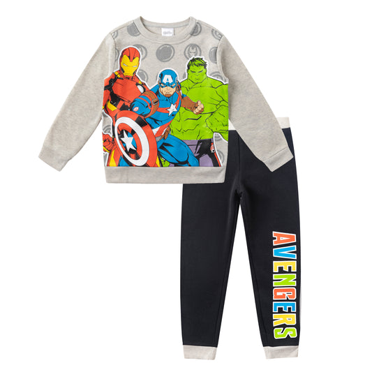 Marvel Avengers Boys Captain America, Ironman and Hulk 2 Piece Sweatshirt and Jogger Set for Toddlers and Little Kids - Grey