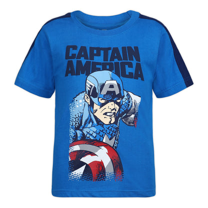 Marvel Avengers Captain America, Hulk and Iron Man Boys’ 4 Pack T-Shirt for Toddler and Little Kids - Navy/Blue/Green/Red