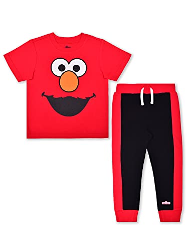 Sesame Street Elmo or Cookie Monster Boys’ T-Shirt and Jogger Set for Infant and Toddler Kids – Blue/Navy or Red/Black