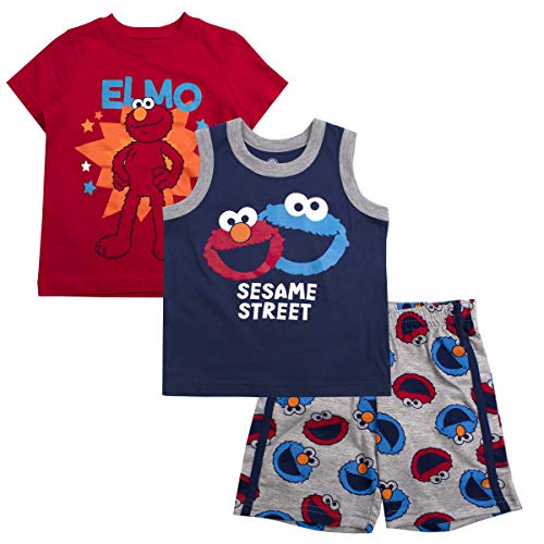 Sesame Street Boys 3-Piece Shirts and Short Set: Elmo & Cookie Monster