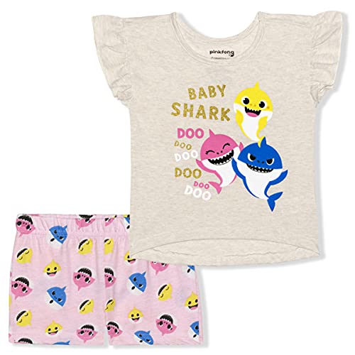 Nickelodeon Baby Shark Girls’ 2 Piece T-Shirt and Short Pants Set for Infant and Toddlers - Beige/Pink